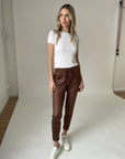 BROWN COATED ZIP JOGGER PANT