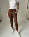 BROWN COATED ZIP JOGGER PANT