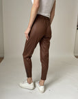 BROWN COATED ZIP JOGGER PANT