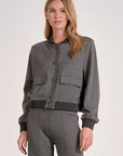 HEATHER GREY BOMBER JACKET W/ FRONT POCKET DETAIL