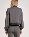 HEATHER GREY BOMBER JACKET W/ FRONT POCKET DETAIL