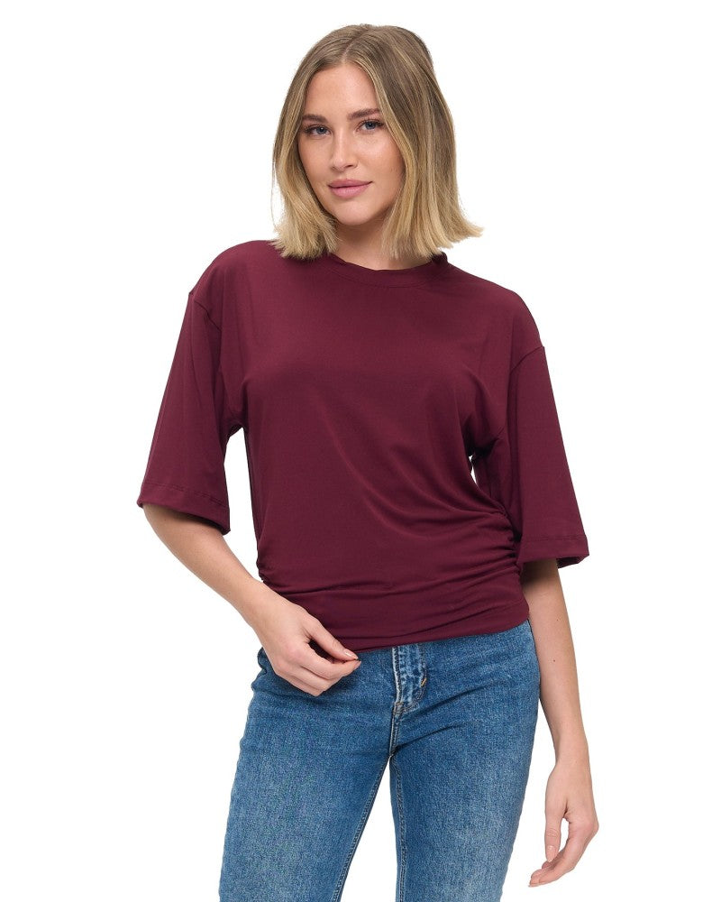 WINE RUCHED DETAILED T SHIRT
